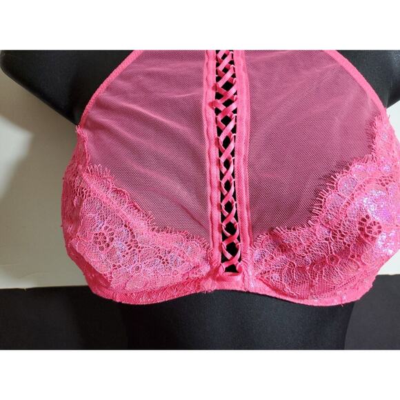 Victoria's Secret Very Sexy Iridescent Pink Halter Chantilly Lace Bralette Small - Picture 6 of 9